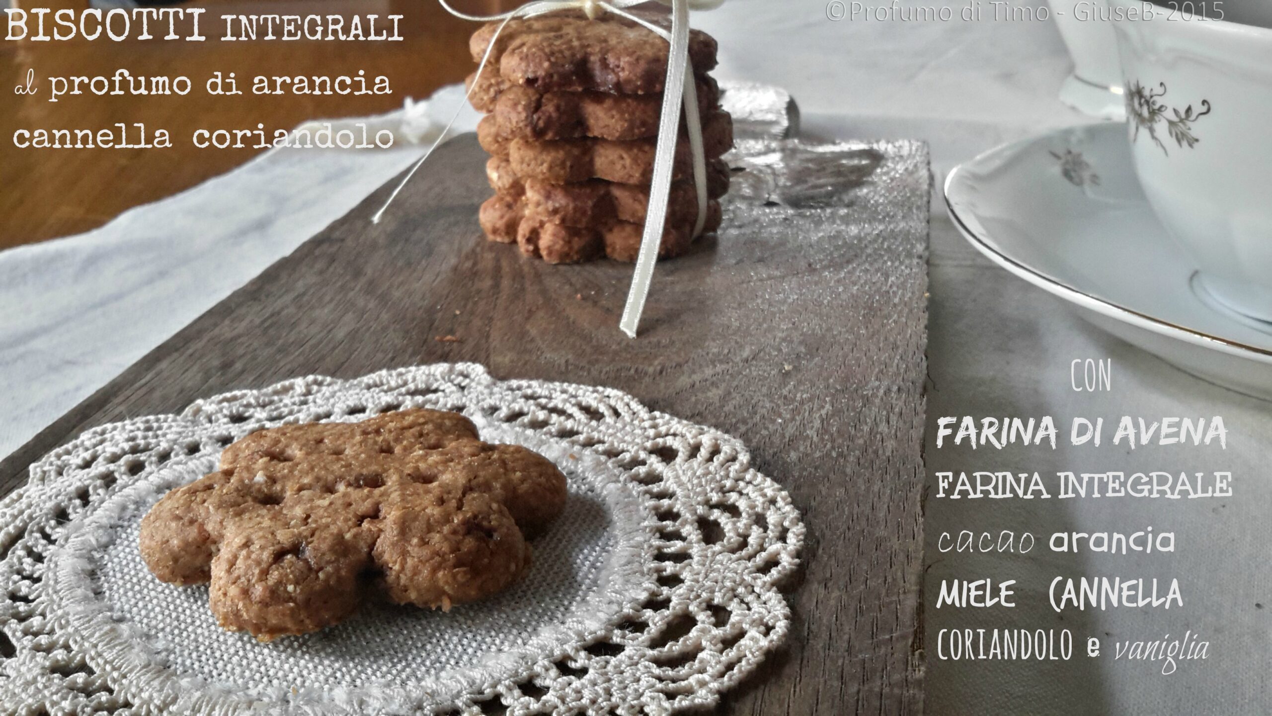 Biscotti integrali con farina di avena e cacao al profumo di arancia, cannella e coriandolo
