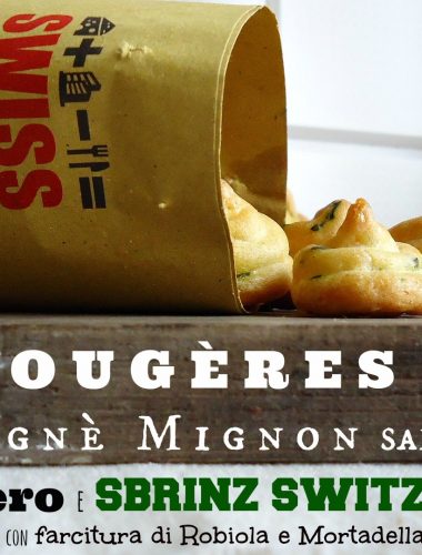 GOUGÈRES ovvero Bignè Mignon salati al cavolo nero e SBRINZ SWITZERLAND Dop con farcitura di robiola e mortadella