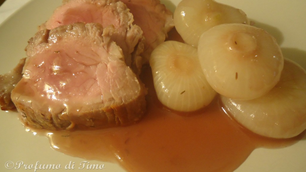 Filetto agli aromi con cipolline borrettane alla Gelatina di Dolcetto